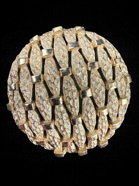 Vintage Trifari Gold Tone Textured Openwork 2" Brooch Pin